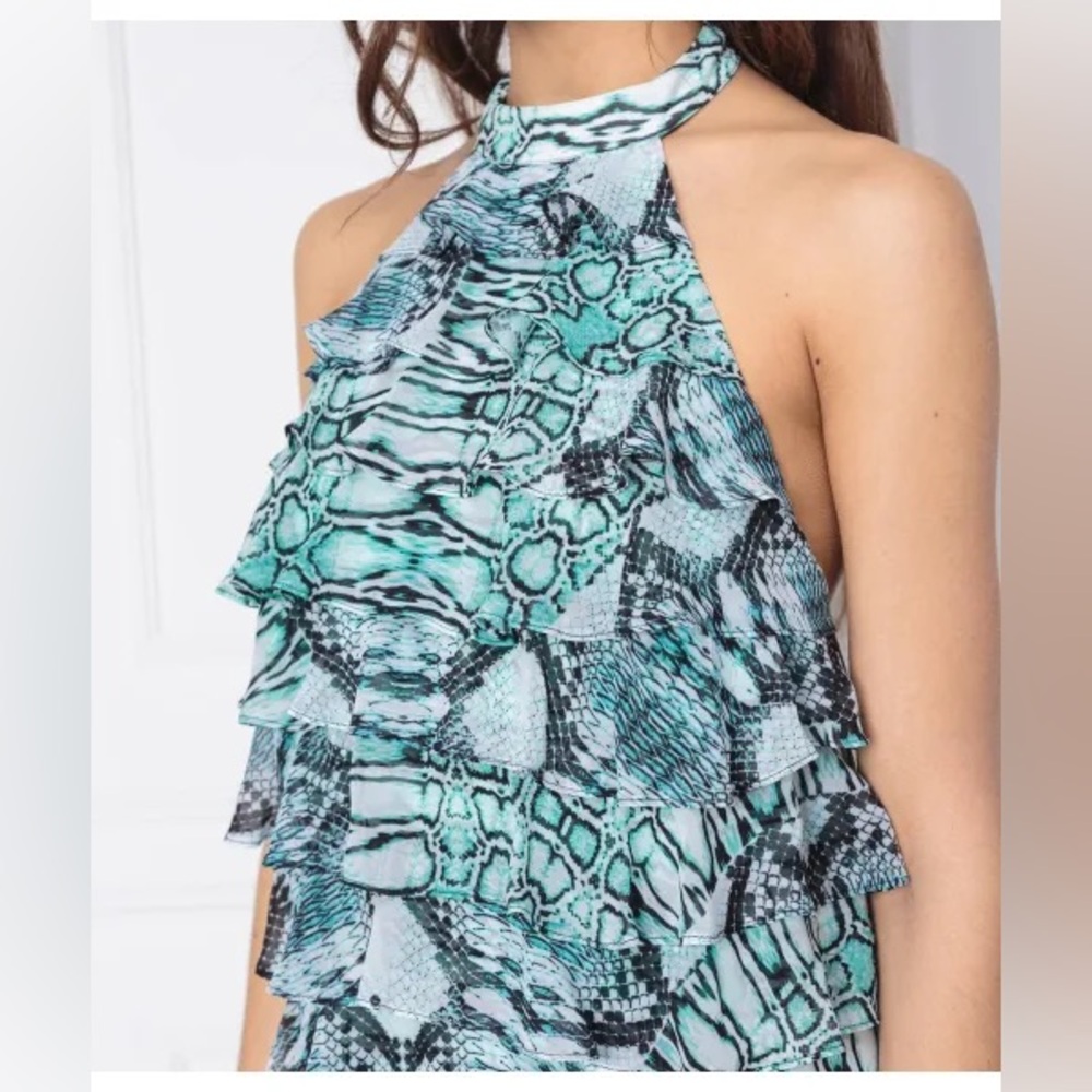 MARCIANO "COME HITHER RUFFLE DRESS" HALTER MINI SIZE M - Picture 4 of 9